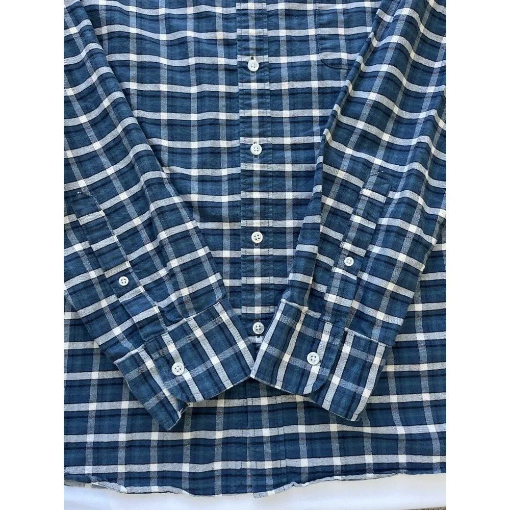 J. Crew Men's Adult Sz XL Button Shirt Long Sleeve Blue Gingham Flex Oxford Slim